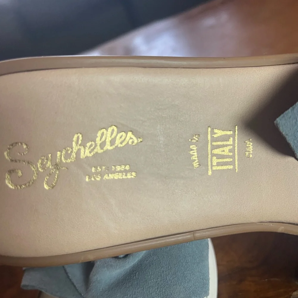 Anthropologie Seychelles Coast Slides Blue Suede Slip-On Sandals Women’s 7.5